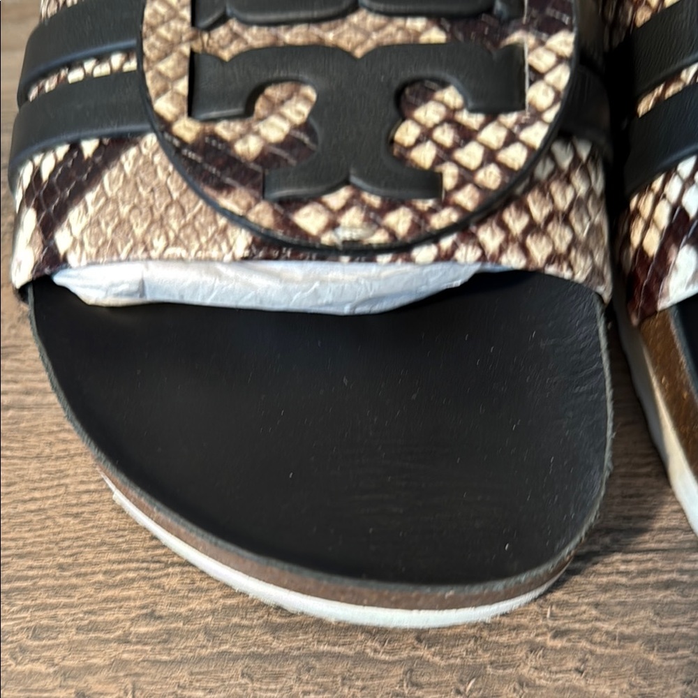 Tory Burch Black and Snake Print Slides - Picture 6 of 10